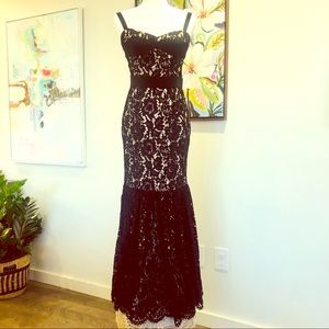 MIlly long black lace gown w/cream satin lining